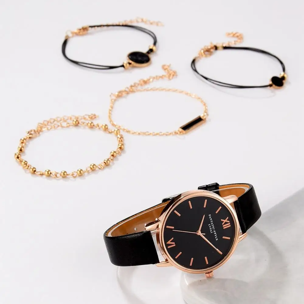 5gab, kas Top Stila Modes Sieviešu Luksusa Ādas Joslas Analogā Kvarca rokas Pulkstenis Dāmas Skatīties Sieviešu Kleita Reloj Mujer Black Pulkstenis Attēls 0 