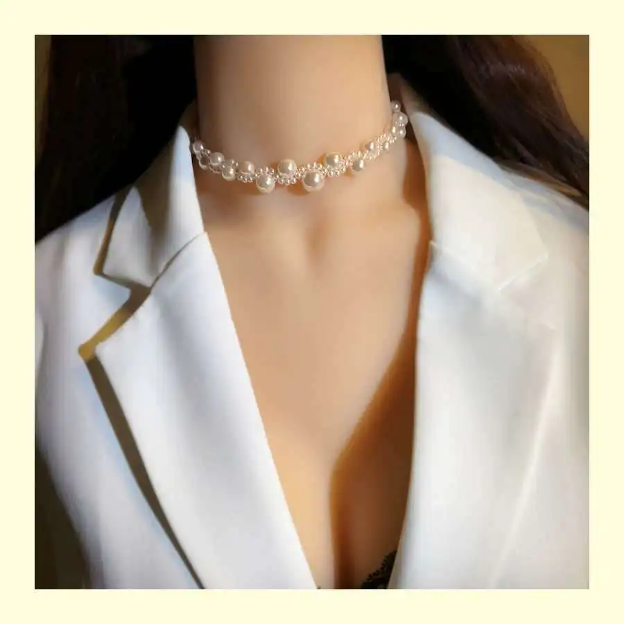 Elegants Imitācija Pērļu Kaklarotu Clavicle Ķēdes Sieviešu Temperaments sānslīdi kaklasaite sānslīdi kaklasaite Modes Rotājumu boho goth skelets