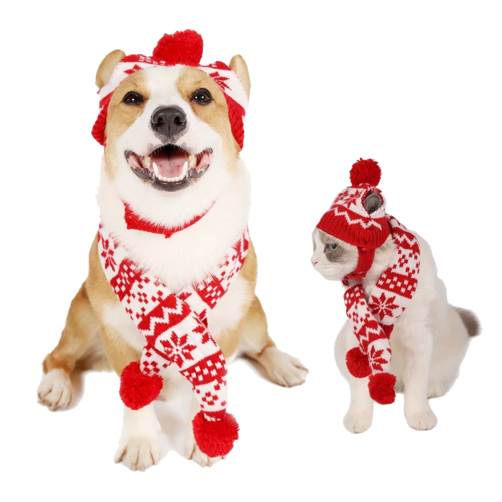 Suņi Trikotāžas Sniegpārslas Cepures, Šalle Ziemas Mājdzīvnieku Kucēns Ziemassvētku Piederumus Maziem Lieliem Dzīvniekiem Jorkšīras Chihuahua Kaķu Kostīmi