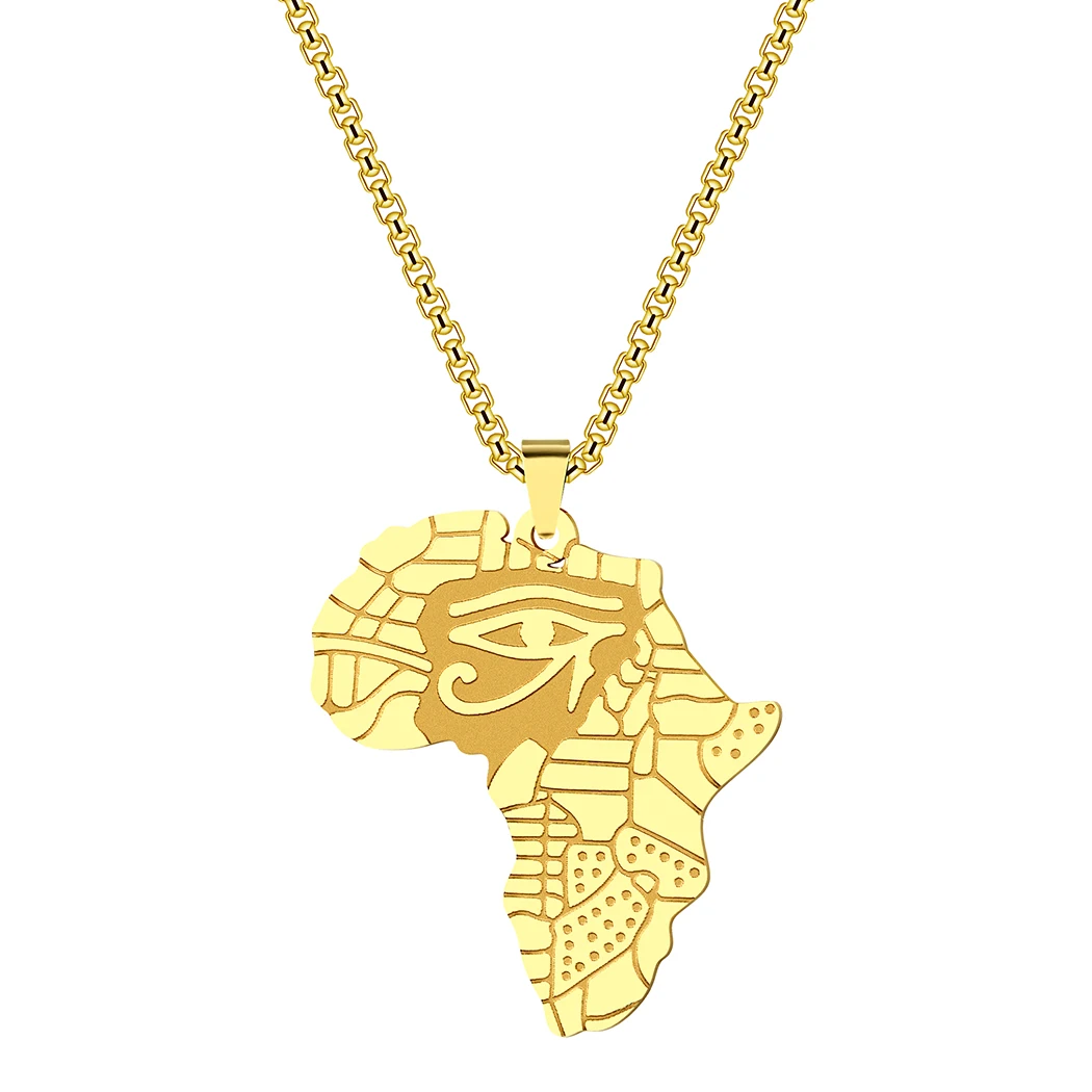 Kinitial Jaunā Ēģiptes Dieviem Jauda Acu Kaklarota Eye Of Horus Āfrikas Karte Nerūsējošā Tērauda Clavicle Ķēde, Kaklarota Vīrietis Sieviete Dāvanu Attēls 4 