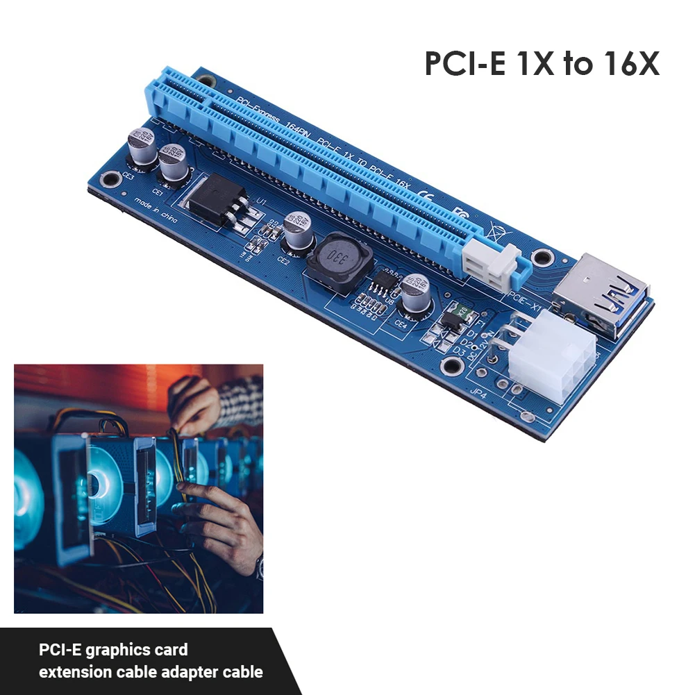 Stāvvadu PCI Express PCIE PCI-E Stāvvadu Karte 1x 6Pin, lai 16x Extender USB 3.0 Kabelis SATA uz IDE, lai Bitcoin Mining Miner 1/3/4/5GAB Attēls 1 