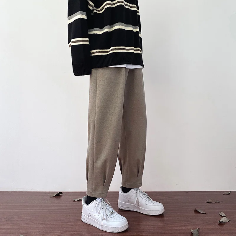 Ziemas Vilnas Bikses Vīriešu Modes vienkrāsainu Gadījuma Bikses Vīriešu Streetwear korejas Zaudēt Taisnu kāju Bikses Vīriešu Bikses M-3XL Attēls 1 