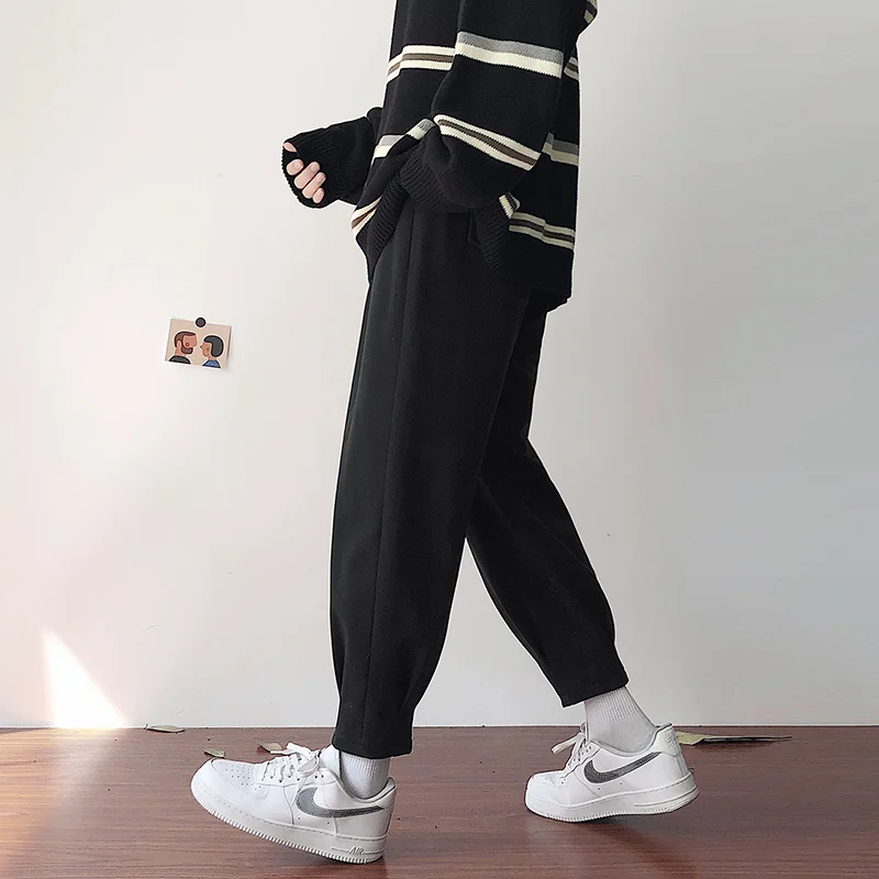 Ziemas Vilnas Bikses Vīriešu Modes vienkrāsainu Gadījuma Bikses Vīriešu Streetwear korejas Zaudēt Taisnu kāju Bikses Vīriešu Bikses M-3XL Attēls 2 
