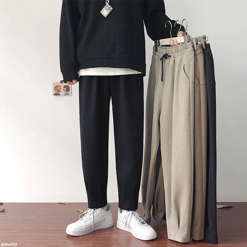 Ziemas Vilnas Bikses Vīriešu Modes vienkrāsainu Gadījuma Bikses Vīriešu Streetwear korejas Zaudēt Taisnu kāju Bikses Vīriešu Bikses M-3XL Attēls 3 
