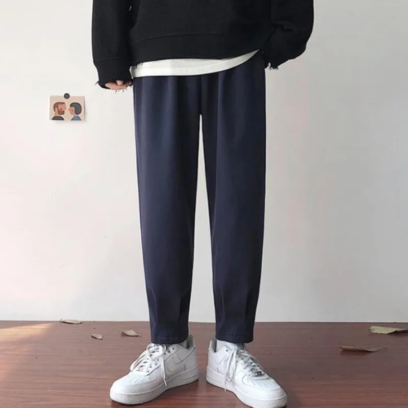 Ziemas Vilnas Bikses Vīriešu Modes vienkrāsainu Gadījuma Bikses Vīriešu Streetwear korejas Zaudēt Taisnu kāju Bikses Vīriešu Bikses M-3XL Attēls 4 