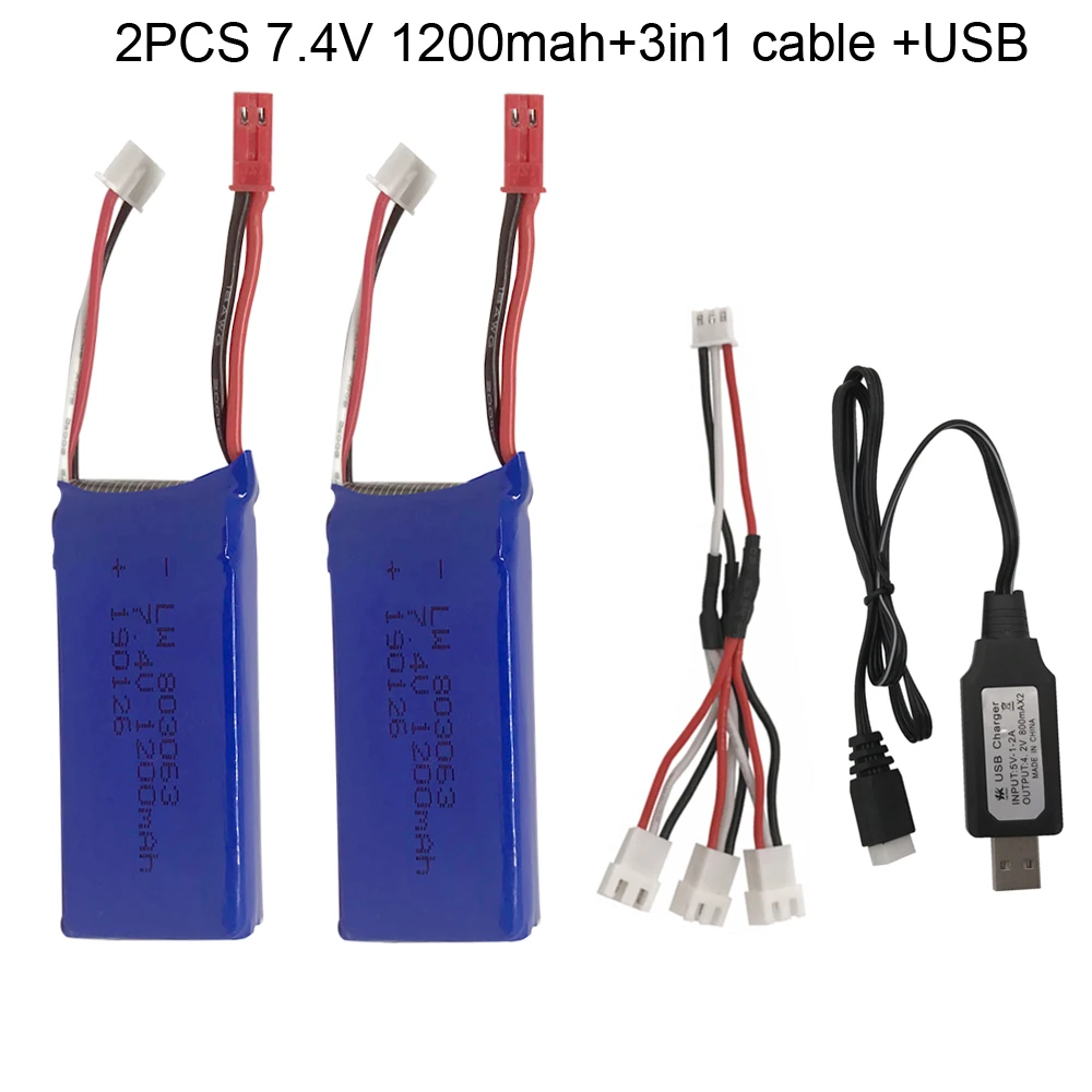 3PCS 7.4 V 1200mAh Akumulatora uzlāde, izmantojot USB Lādētāju 3 in 1 Kabelis YiZhan Tarantuls X6 MJX X101 X102h X1 H16 WLtoys V666 V262 V353 V333 Attēls 4 