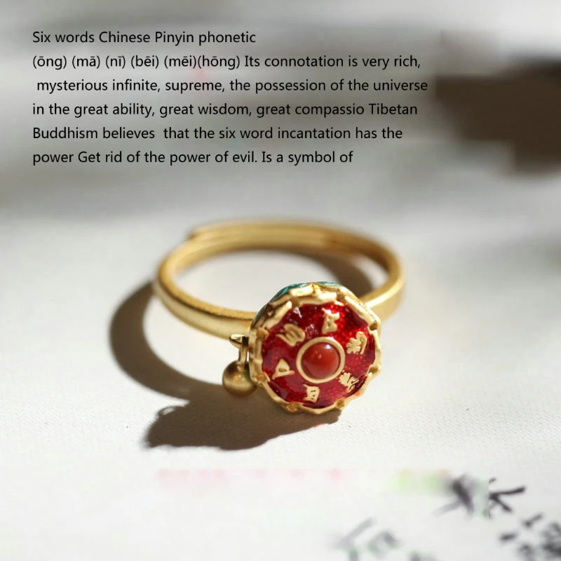 Jauns Budisma Lotus Rotējošu Gredzenu Tibetas Budistu Lūgšanu Ritenis OM Mantras Pirkstu Gredzens