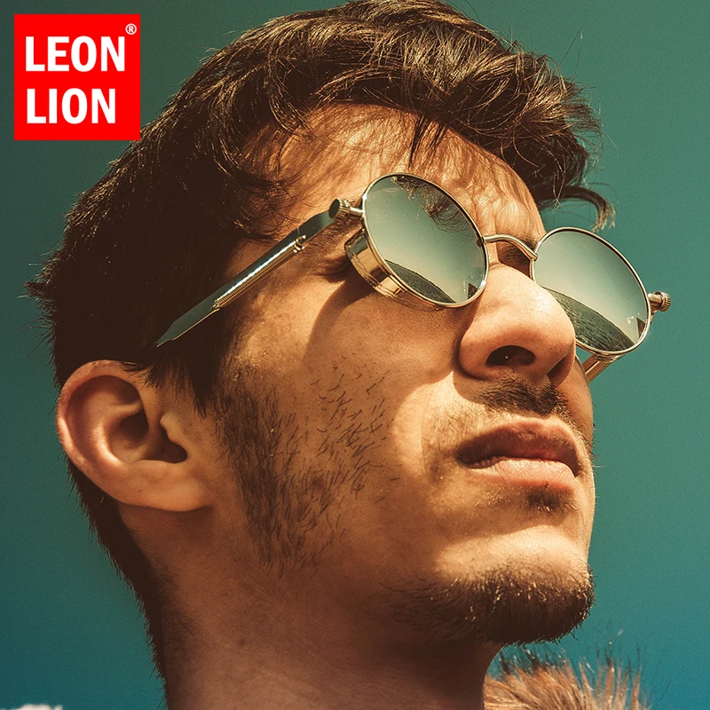 LeonLion 2022 Steampunk Retro Saulesbrilles Vīriešiem Metāla Augstas Kvalitātes Brilles Vīrieši/Sievietes Atstarojošs Krāsains Brilles UV400 Vīriešiem