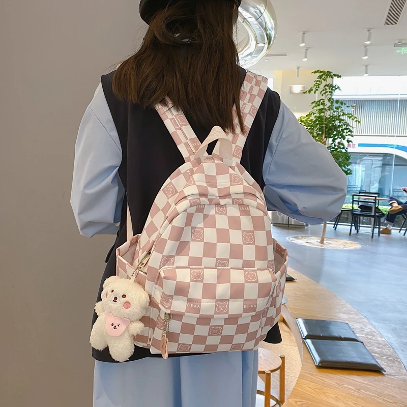 Japāņu Cute Sedz Mugursoma Sievietes Mazās Classic Pleds Schoolbag par Pusaugu Meitenes Ūdensnecaurlaidīga Ceļojumu Somas Ladies Sweet Mugursomas