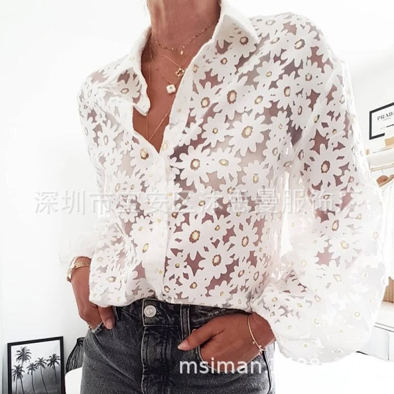 Ir 2021. Karstā Pārdošanas Atloks Džemperis Ziedu Drukāt Sexy Viedokļa garām Piedurknēm Top Modes Sieviešu Top Jaunas Vasaras Gadījuma