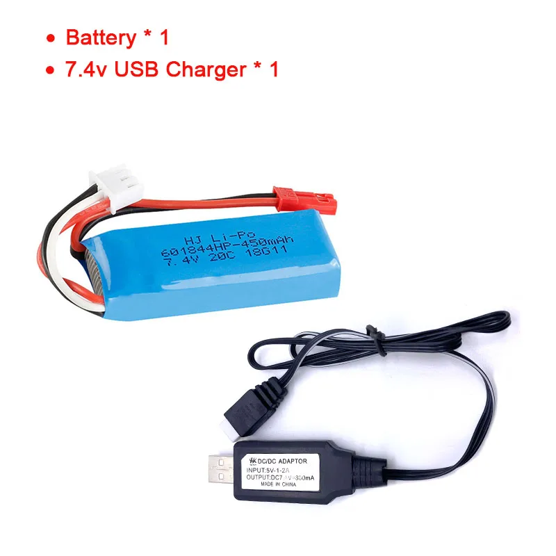 WLtoys RC Auto Lipo Akumulatoru, 7.4 V 450mAh Ar USB Lādētāju WLtoys K969 K979 K989 K999 P929 P939 2s 7.4 v RC Auto Akumulatoru Daļas