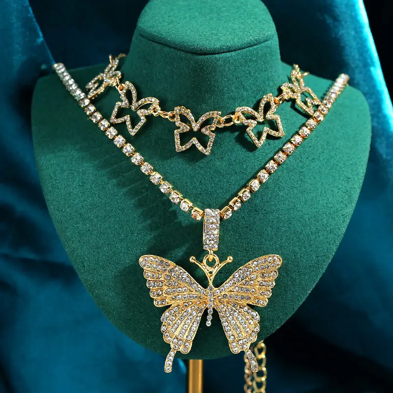 Daudzkrāsains Spīd Crystal Butterfly Kulons Tenisa Kaklarota Sievietēm Dobi Dzīvnieku Rhinestone Sānslīdi Kaklasaite Ķēdes Juvelierizstrādājumu 2020. Gadam Apkakle