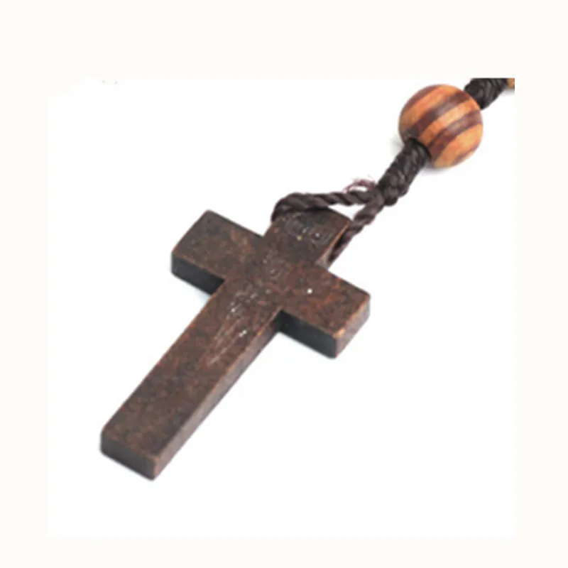 Roku darbs 2colors Lūgšanu Kristiešu Reliģisko Rotaslietas Rožukroni Kaklarota Koka 10mm Pērļu Cross Kulons, Kaklarota Attēls 0 