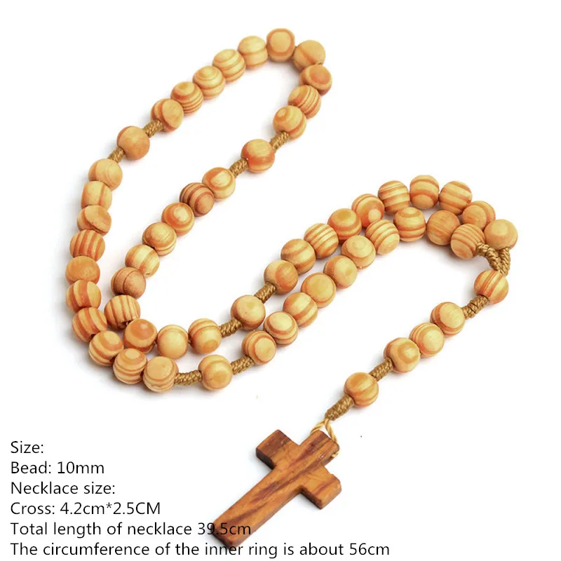 Roku darbs 2colors Lūgšanu Kristiešu Reliģisko Rotaslietas Rožukroni Kaklarota Koka 10mm Pērļu Cross Kulons, Kaklarota Attēls 2 