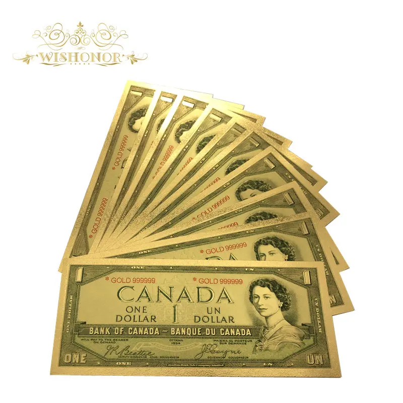 Suvenīru Dāvanas 10Pcs/Daudz Uz Kanādu Banknotes 1 Dolāru banknotes Banknotes 24K Zeltu, Zelta Folijas, Papīra Naudu, Dāvanas