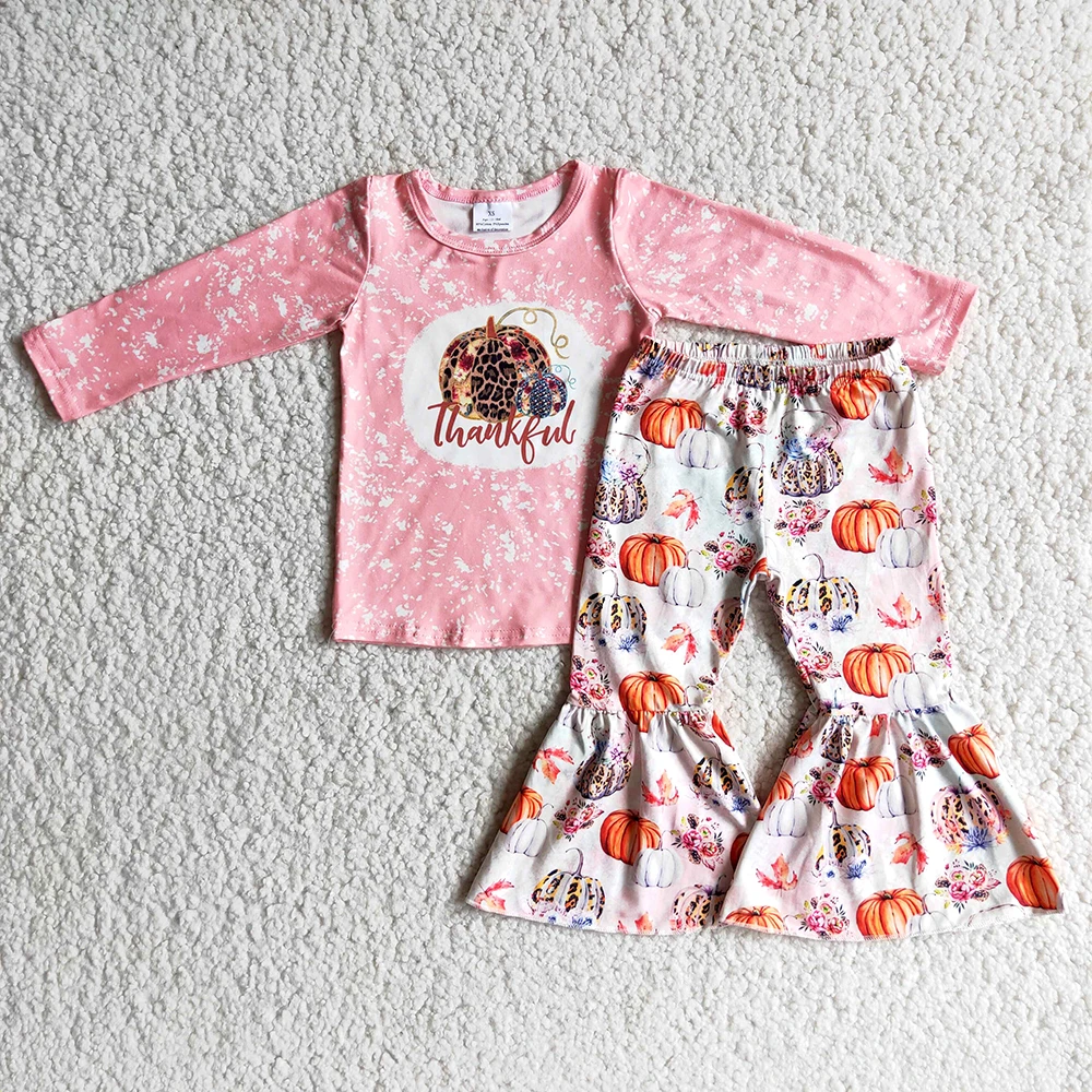 O-Veida Kakla Dizaina Bērni Rozā Krāsa Top Spēles Ķirbju Modelis Izlīdzināšanu Bikses, Uzvalks Metienu Meitene Modes Pateicīgi Dienu Apģērbs