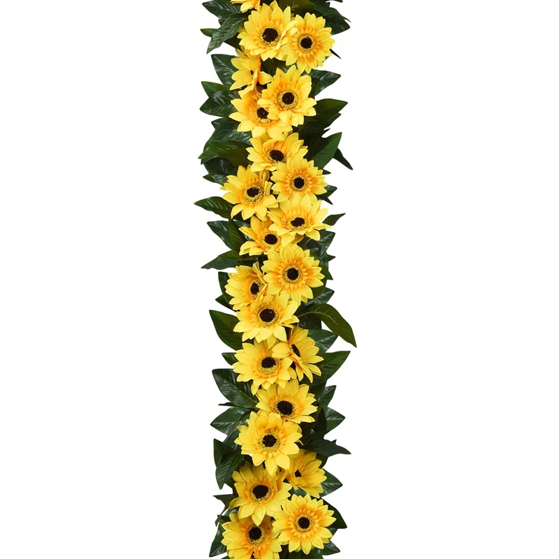 2 Pack Mākslīgā Saulespuķu Vainags Zīda Saulespuķu Vīnogulāju Mākslīgie Ziedi Ar Zaļām Lapām Kāzu Galda Dekori