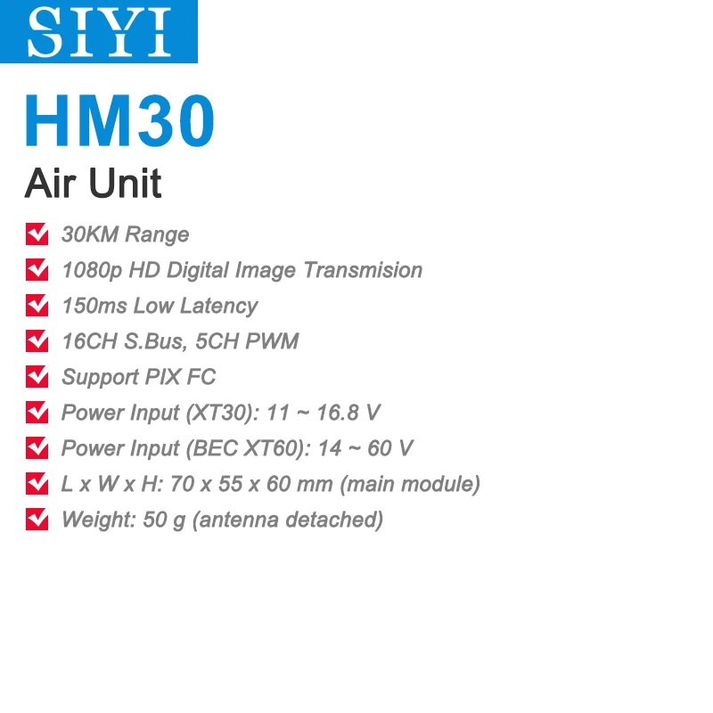 SIYI MK15 HM30 Uztvērējs Gaisa Vienības ar Datalink Telemetrijas par MK15/HM30 Raidītājs 5.8 GHz 1080p Attēla 15 KM rādiusa SBUS PWM Attēls 1 