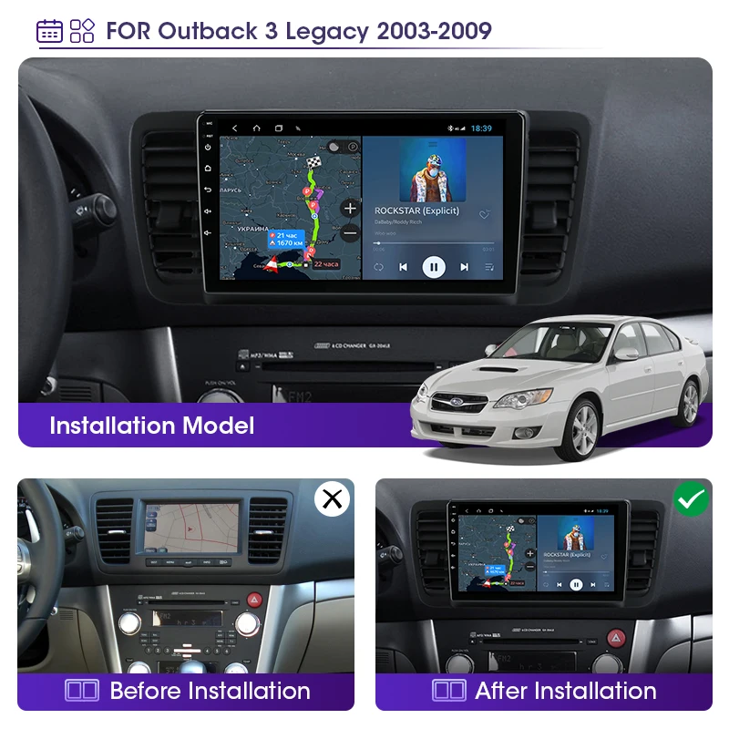 JMCQ 2Din 2+32 Android 10 4G+wi-fi Auto Radio Multimediju Video Atskaņotājs Subaru Outback 3 Mantojums 4 2004. - 2009. Gadā Navigācija GPS