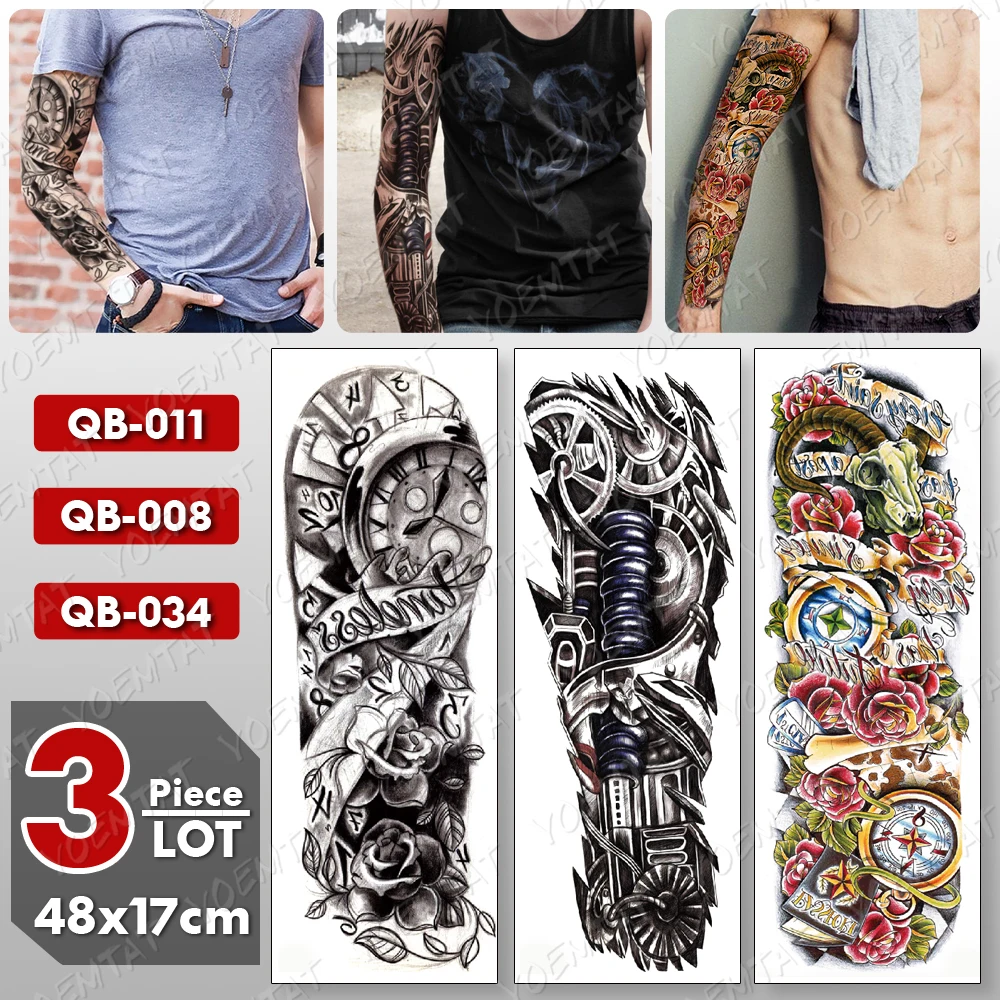 3 gab./daudz Lielu Roku Piedurknēm Tetovējums Japāņu Pūķis Ūdensnecaurlaidīgus Pagaidu Tatto Uzlīmes, Karpas Body Art Pilna Viltus Tetovējums Sievietes Vīrieši