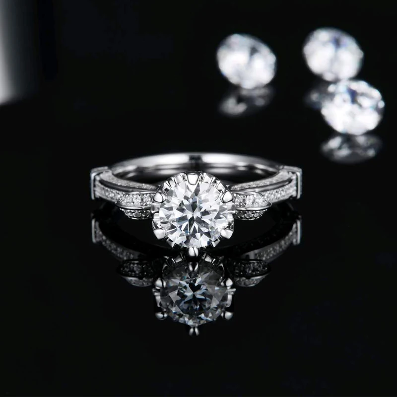 Letmexc Gulbis 925 Sudraba Balta Moissanite Diamond Ring 1 Karātu VVS1 D Krāsa 6.5 mm Dāmas Saderināšanās ir laulības Gredzens