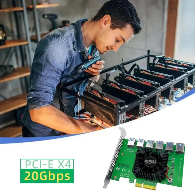 PCIE PCI-E Stāvvadu Kartes 1. - 6. USB 3.0 Reizinātājs Hub X16 PCI Express 1X 16X Adapteris Bitcoin Mining Miner PCI Express X4 20Gb