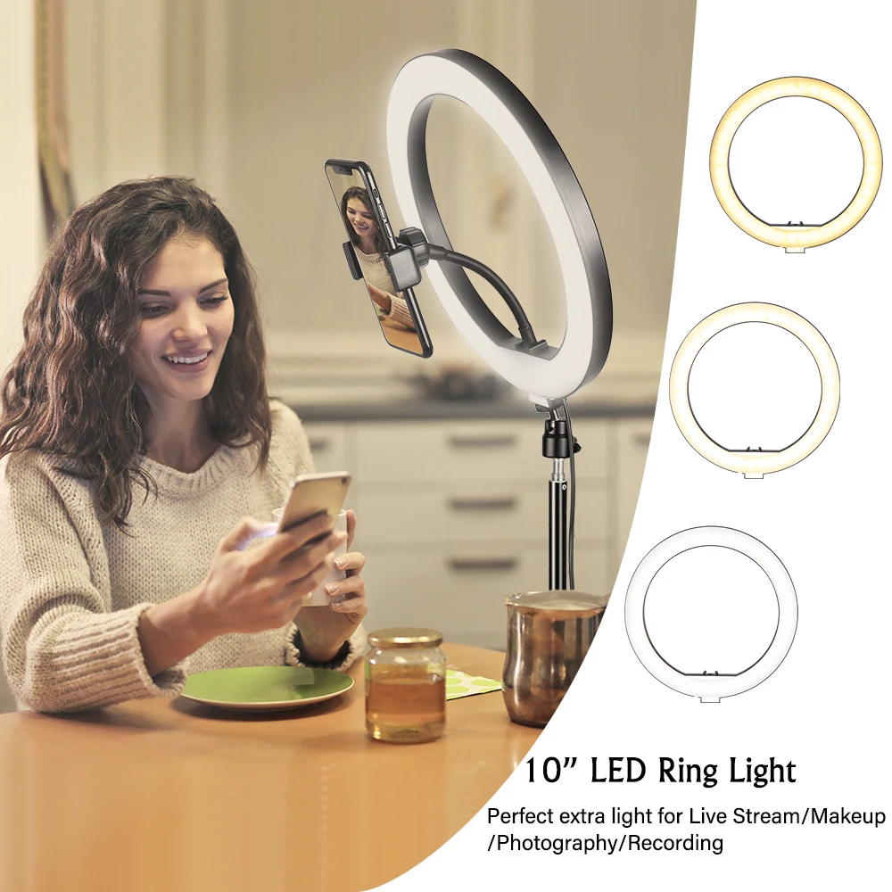 10inch LED Ring Light Fotogrāfija Selfie Gredzenu Apgaismojums ar Statīvu Stāvēt Viedtālrunis Youtube Grims Video Studio Gredzenu Lampas Attēls 3 