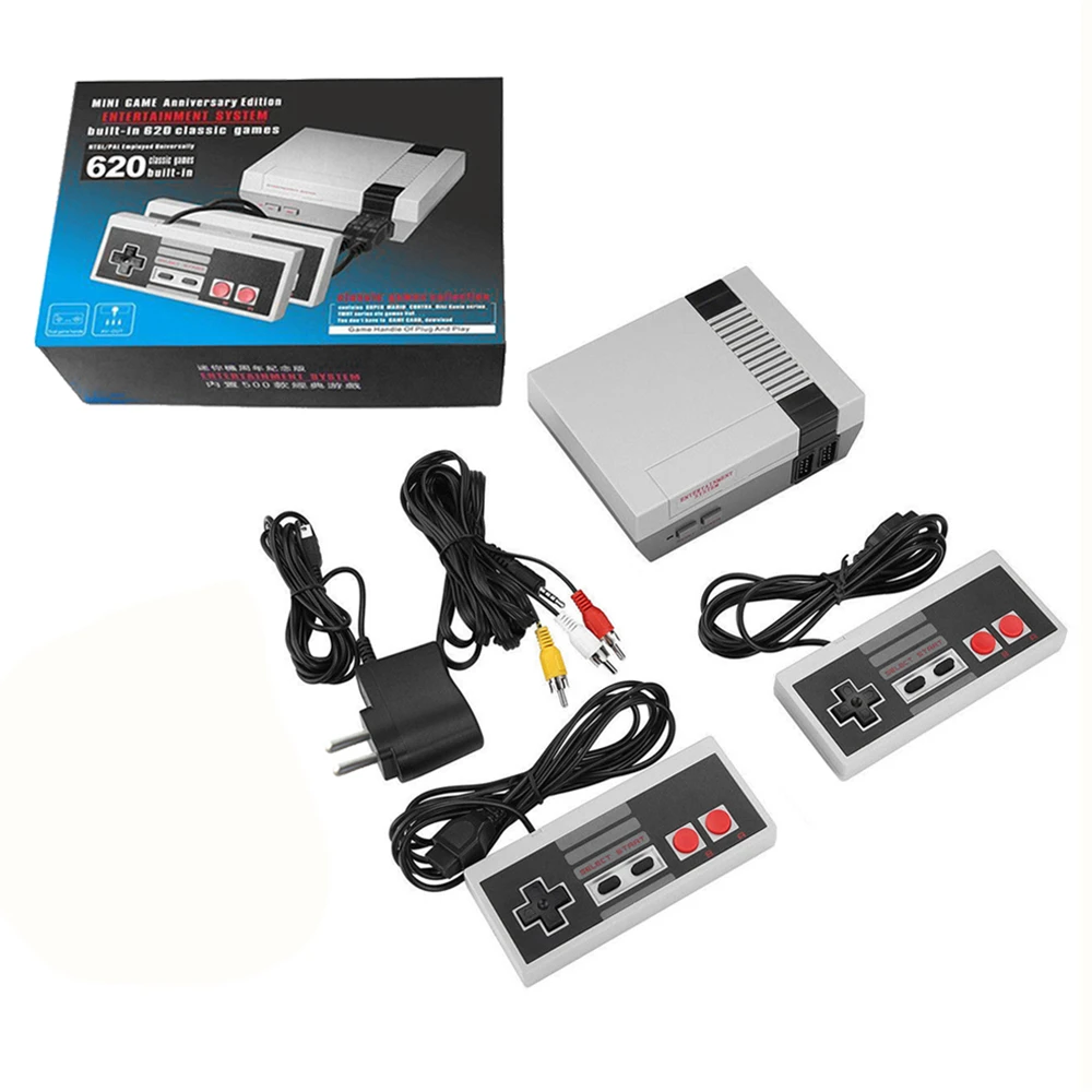 8 Bitu Retro NES AV Izejas Video Spēļu Konsole Ar 620 Iebūvēts Spēles 2 Kontrolieriem