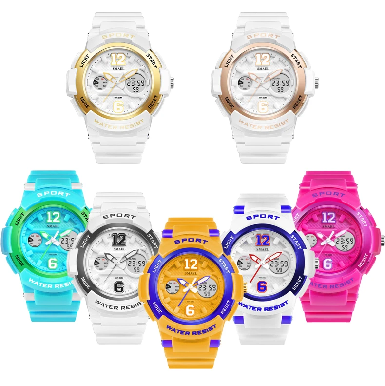 SMAEL Baltu PU Watchband Sieviešu Duālais Displejs rokas pulksteņi Sieviešu Kvarca Skatīties Dāma Modes Pulksteņu 30M Ūdensizturīgs Relojes Mujer Attēls 2 