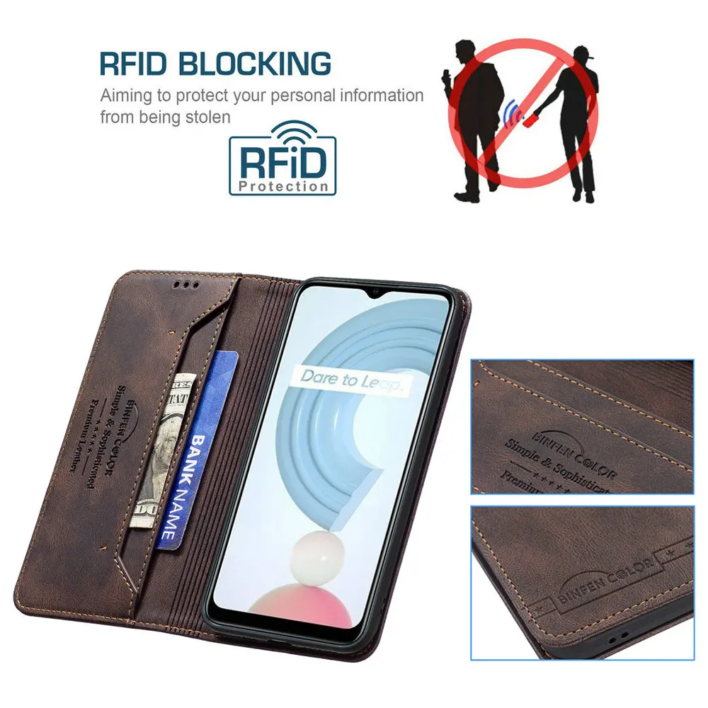 Realme C21 C15 C25 S 2021 Grāmatu Gadījumā Ādas RFID Bloķēt 360 Aizsargātu Seifs Pamatbrīvību par OPPO Realmi C25S C20 C 21 15 25 S Pārsegu