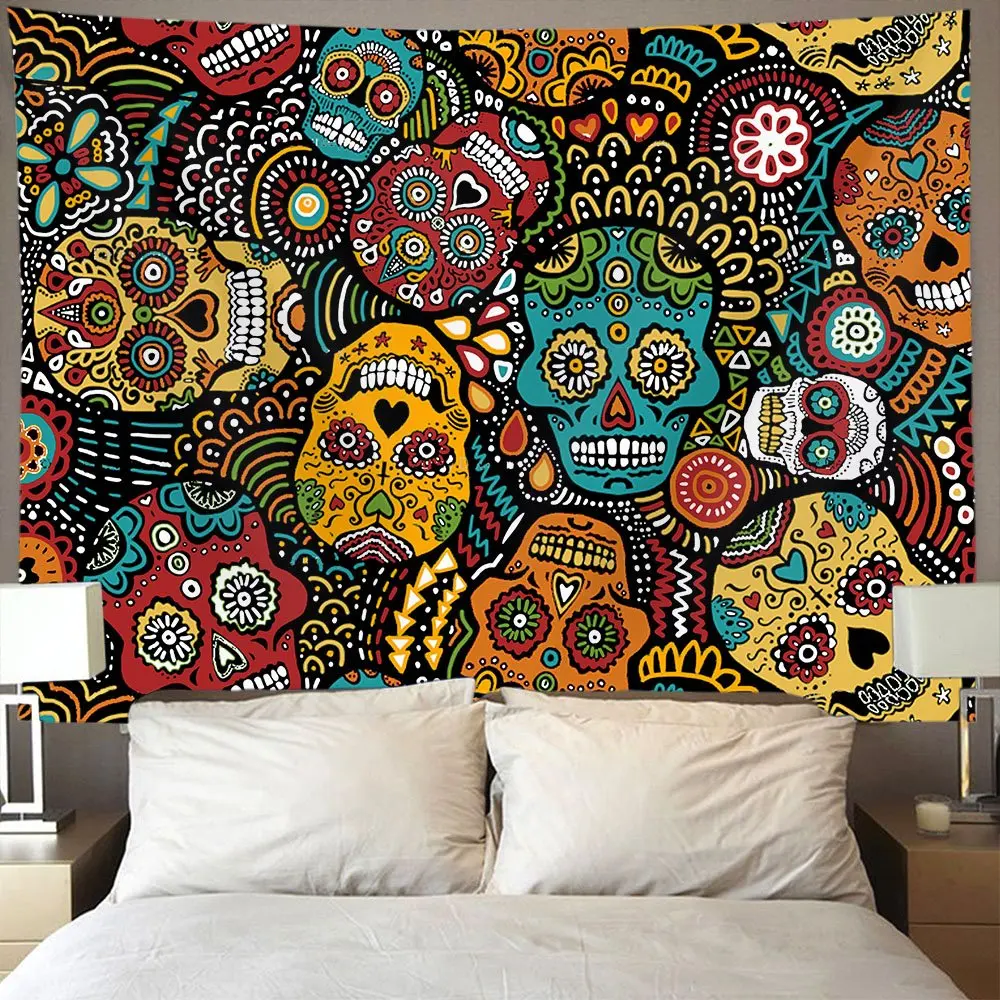 Meksikas Cukura Galvaskausiem Sienas Gobelēns Hipiju Mākslas Guļamistaba, Dzīvojamā Istaba Kopmītnes