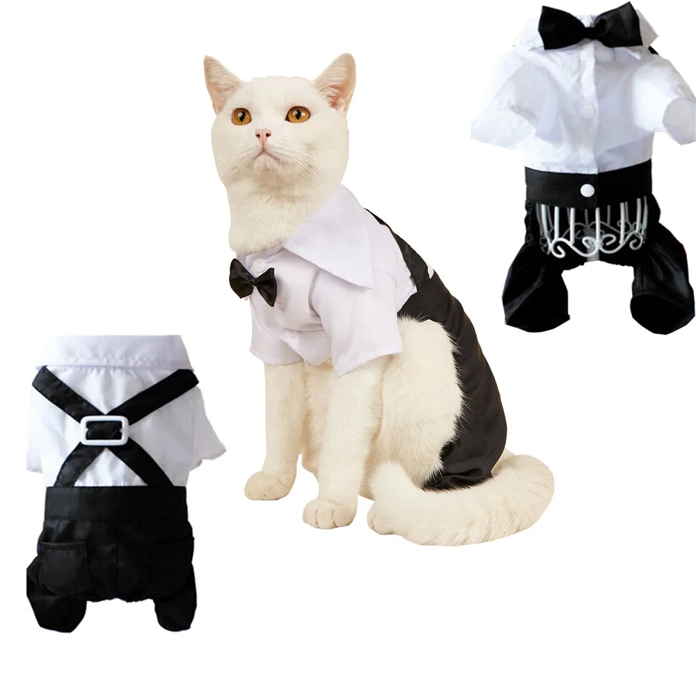 Pet Vīriešu Uzvalks Spilgti Apkakles Vīriešu Pet Cat Teddy Kucēnu Suņu Drēbes, Kāzu Foto viltus divdaļīga Krekls, Uzvalks Pet Apģērbi Attēls 3 