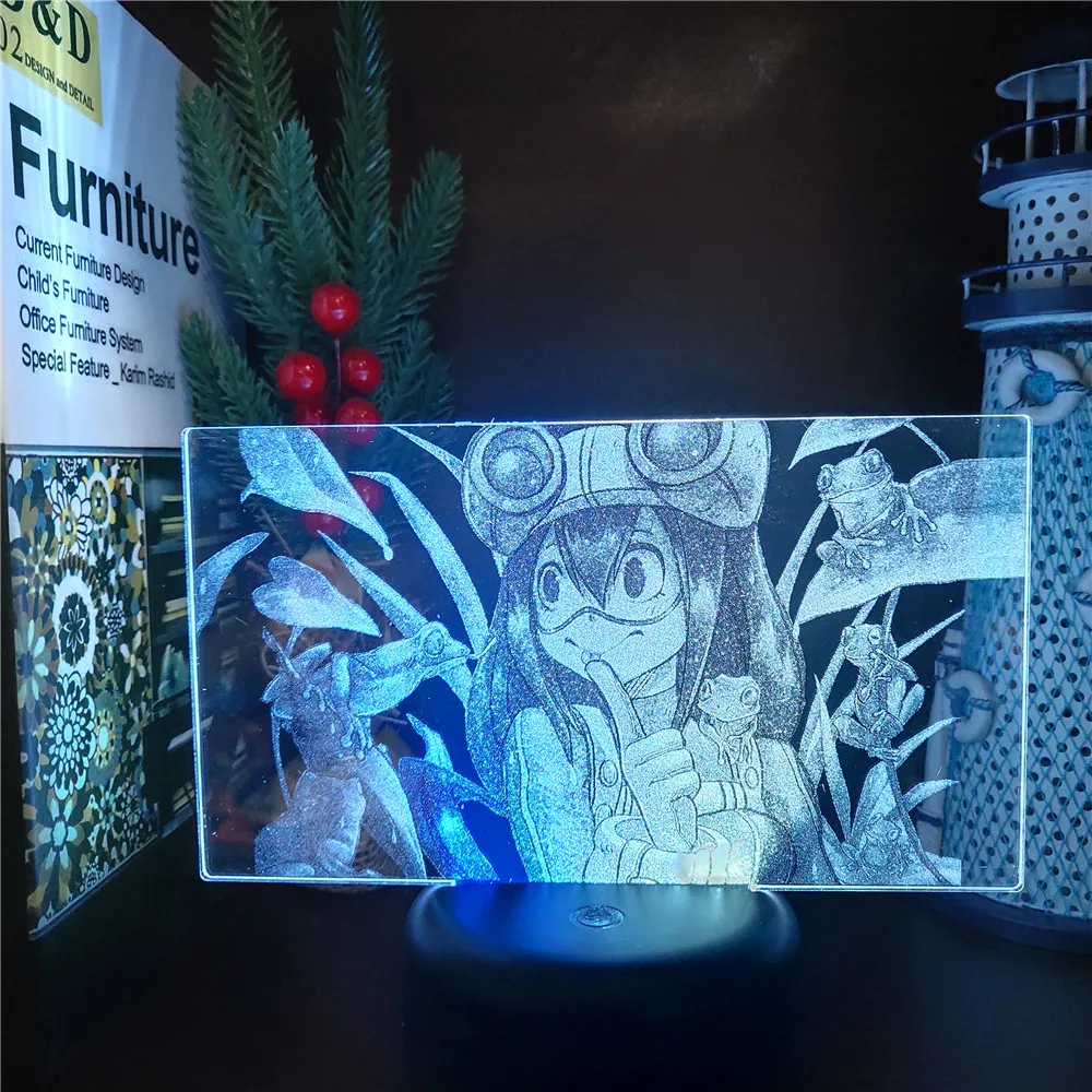Mans Varonis Augstskolu Boku nav Varonis Augstskolu Asui Tsuyu Anime Lampas 3D LED Krāsas Maiņa Vizuālo ēsmas zivtiņu vadi Nightlights