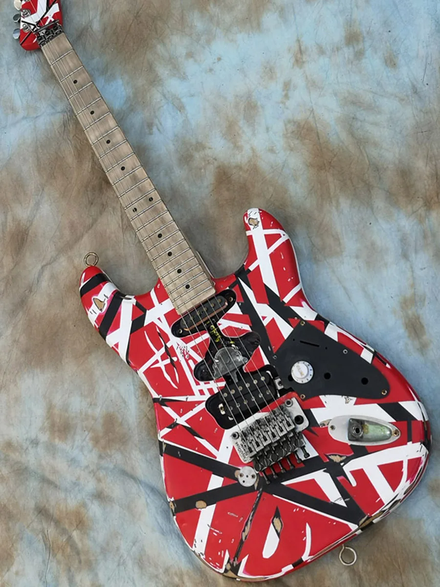 Eddie Van Halen svītrainām ģitāra CIEŅU, elektriskā ģitāra, Frankie / 5150 kvalitātes vecumā ģitāra.