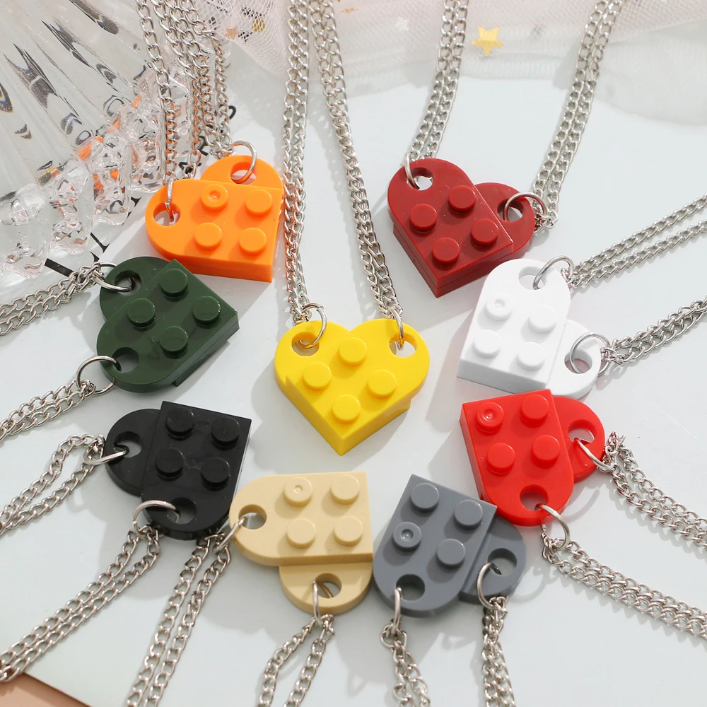 ZOVOLI 2gab Sirds Ķieģeļu Pāru Mīlestība Kaklarota Mīļotājiem Sievietes Vīrieši Lego Elementu Draudzības Kaklarotas Valentīndienas Dāvanu Rotaslietas