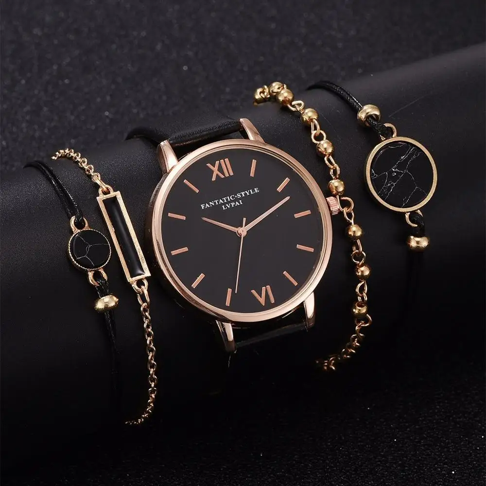 5gab, kas Top Stila Modes Sieviešu Luksusa Ādas Joslas Analogā Kvarca rokas Pulkstenis Dāmas Skatīties Sieviešu Kleita Reloj Mujer Black Pulkstenis Attēls 1 