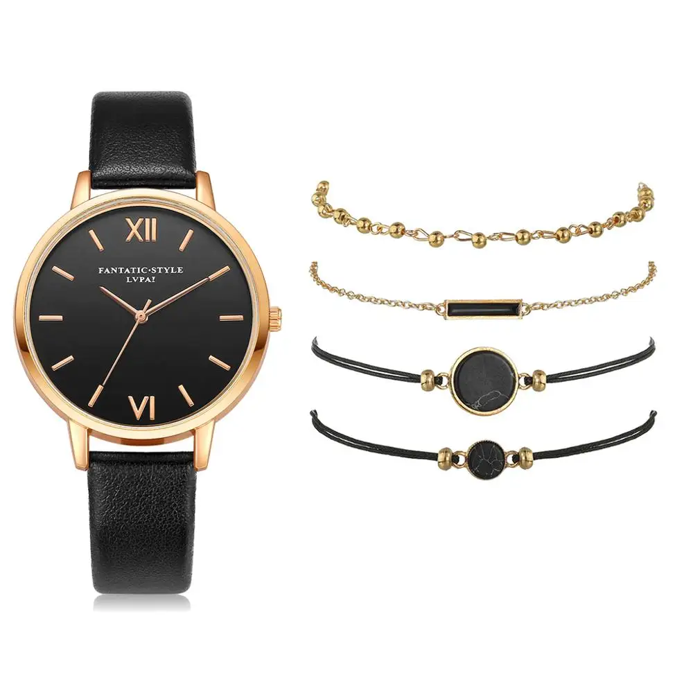 5gab, kas Top Stila Modes Sieviešu Luksusa Ādas Joslas Analogā Kvarca rokas Pulkstenis Dāmas Skatīties Sieviešu Kleita Reloj Mujer Black Pulkstenis Attēls 3 