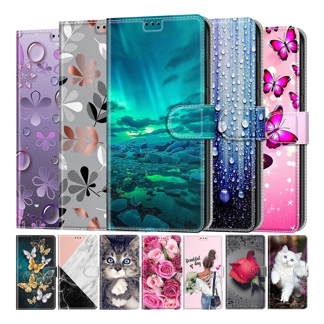 Kaķis Tauriņš Krāsotas Kartes Slots, Maks Flip Case For Samsung Galaxy S7 S8 S9 S10 S20 S21 A02 A02S A12 A32 A42 A52 A72 Etui Būtiska