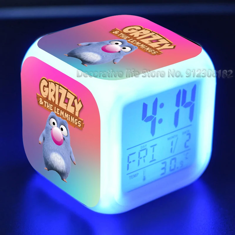 Grizzy un Lemmings Bērniem Modinātājs 7 Krāsas Mainās Nakts Gaisma Led Digitālais Pulkstenis Bērniem Galda Pulkstenis Despertador