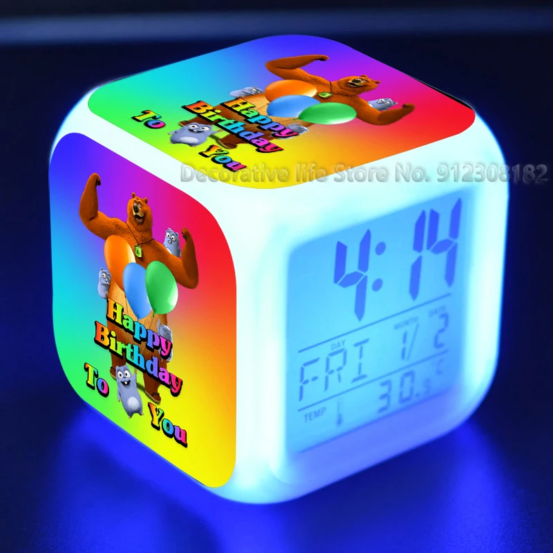 Grizzy un Lemmings Bērniem Modinātājs 7 Krāsas Mainās Nakts Gaisma Led Digitālais Pulkstenis Bērniem Galda Pulkstenis Despertador Attēls 4 