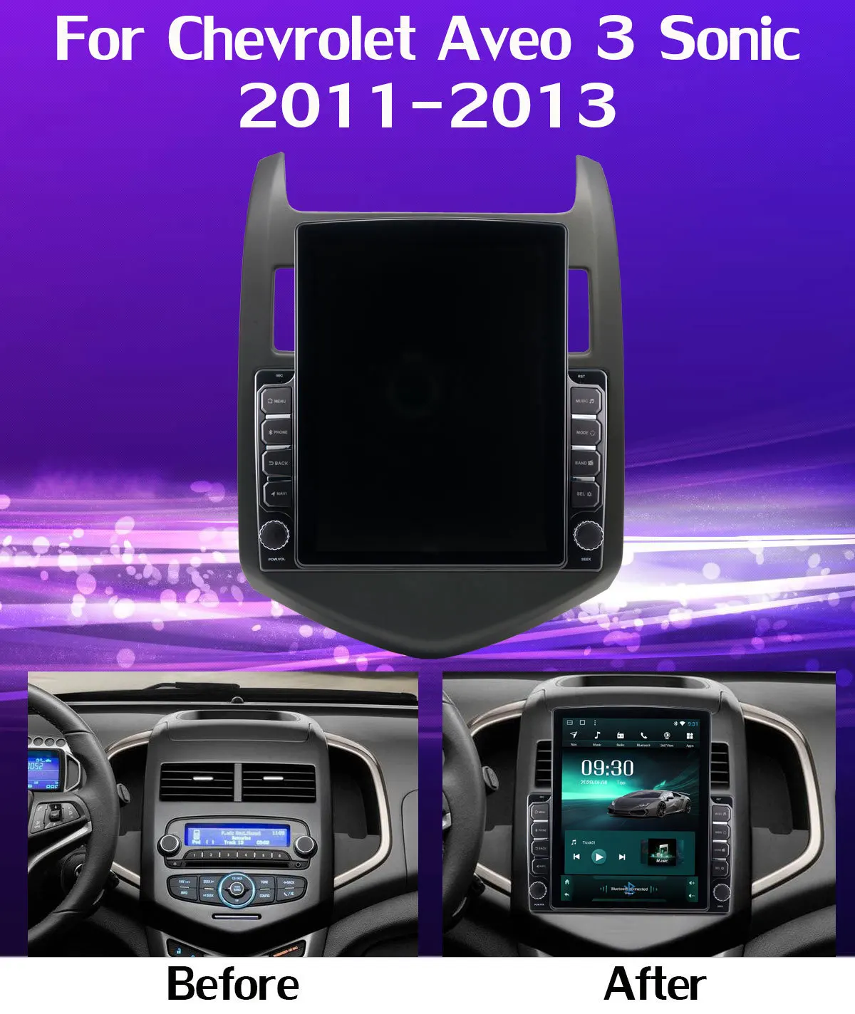 Kaudiony Tesla Stils Android 10 Auto Radio Chevrolet Aveo 3 Sonic Auto GPS Navigācija Auto DVD Multimedia Player 4G 2010. - 2013. gadam