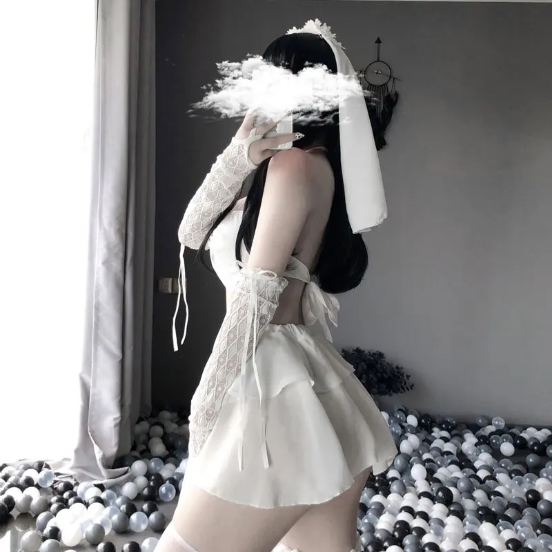 Sieviešu Sexy Apakšveļa Līgavai Cosplay Kostīmi, Eleganti Melna Balta Meitene Vienotu Kārdinājumam Kāzu Kleitu Erotiska Sleepwear