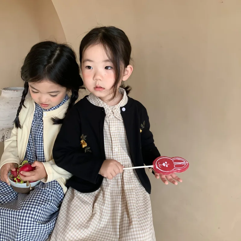 Rudens Jaunas Ielidošanas korejiešu stila meitene mētelis ar garām piedurknēm ziedi modelis visu maču modes gudrs sweet baby meitenes
