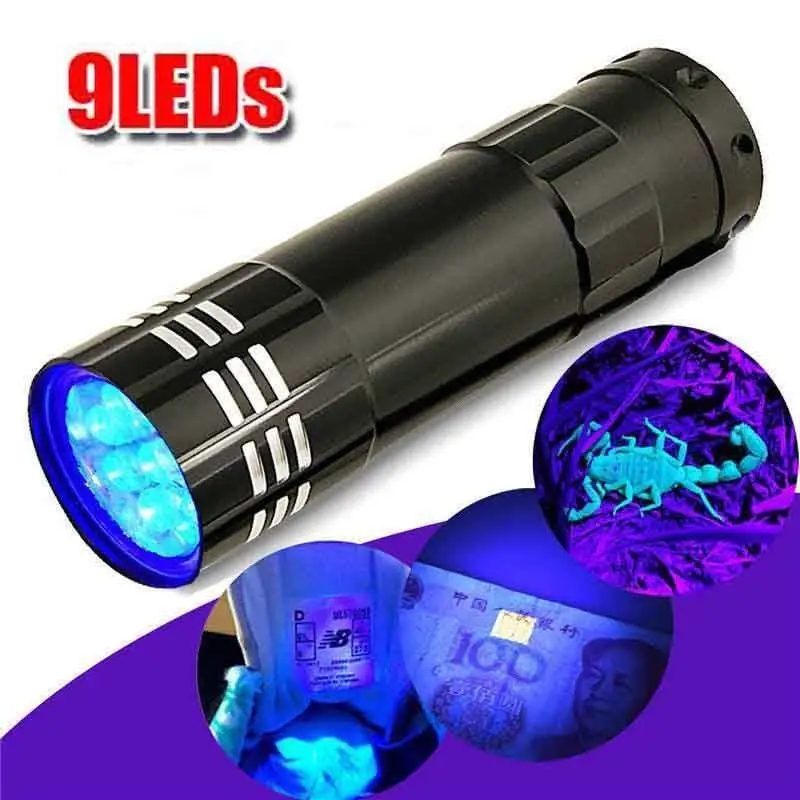 Mini 9 LED UV Lukturīti Ultravioletās gaismas diodes Zibspuldze, Ultra Violet Neredzamo Tinti un Marķieri Atklāšanu, Lāpu Gaismā UV Tūrisma inventārs