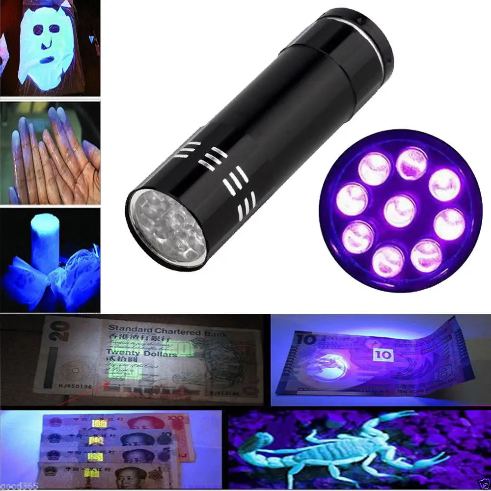 Mini 9 LED UV Lukturīti Ultravioletās gaismas diodes Zibspuldze, Ultra Violet Neredzamo Tinti un Marķieri Atklāšanu, Lāpu Gaismā UV Tūrisma inventārs Attēls 4 